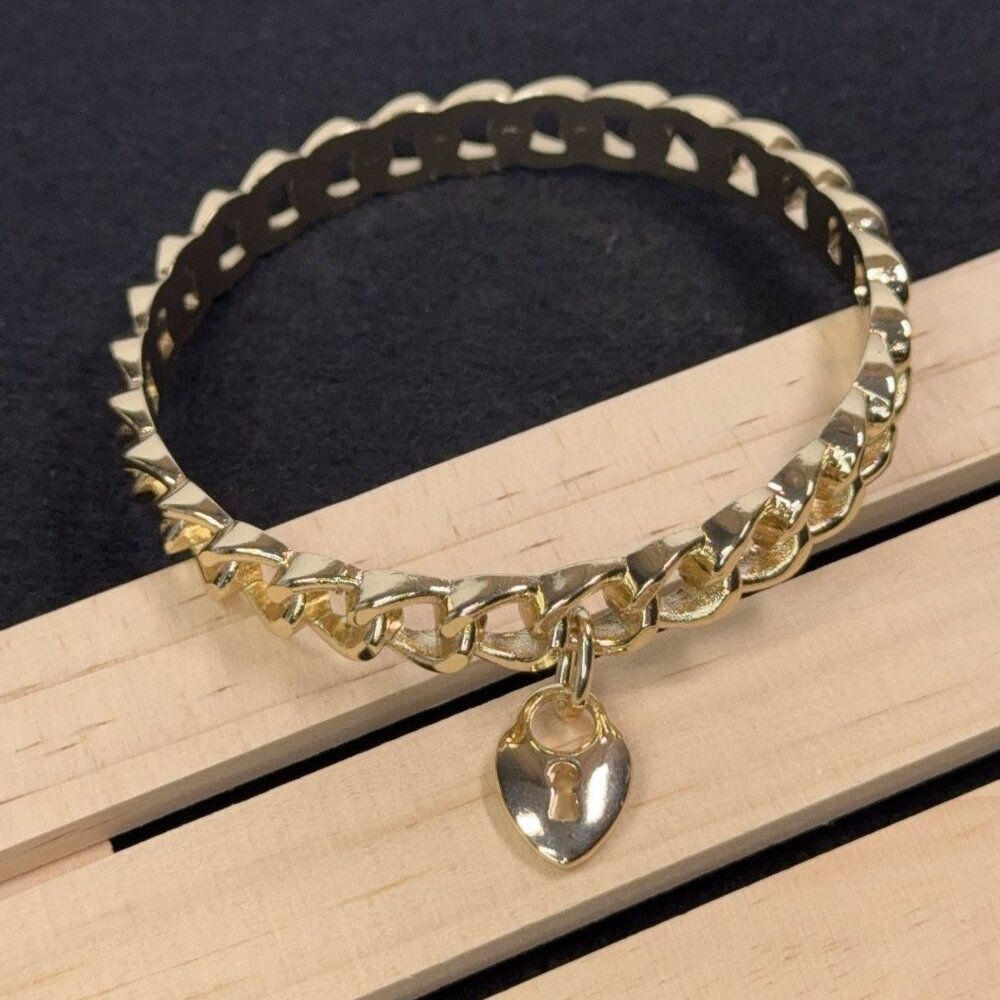 Graziano Gold Tone Bangle Bracelets Lot of 3 Rhinestones Open Link Lock Sz 8.5" - Picture 5 of 9